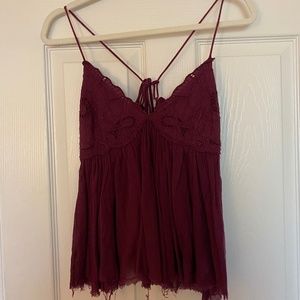 FREE PEOPLE burgundy lace tank top